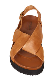 Product shot of the Mya Leather Slide in colour Tan, detail