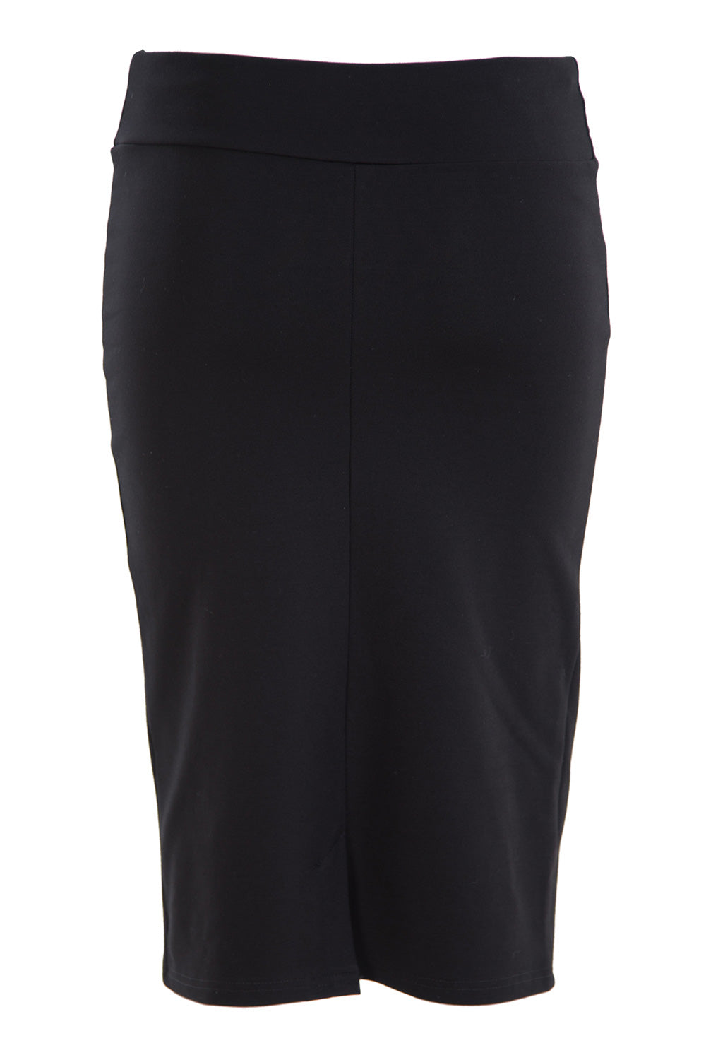Product shot of The Ponte Knee Length Pencil Skirt in colour Black (Black), from the back