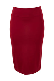 Product shot of The Ponte Knee Length Pencil Skirt in colour Pomegranat (Red), from the front
