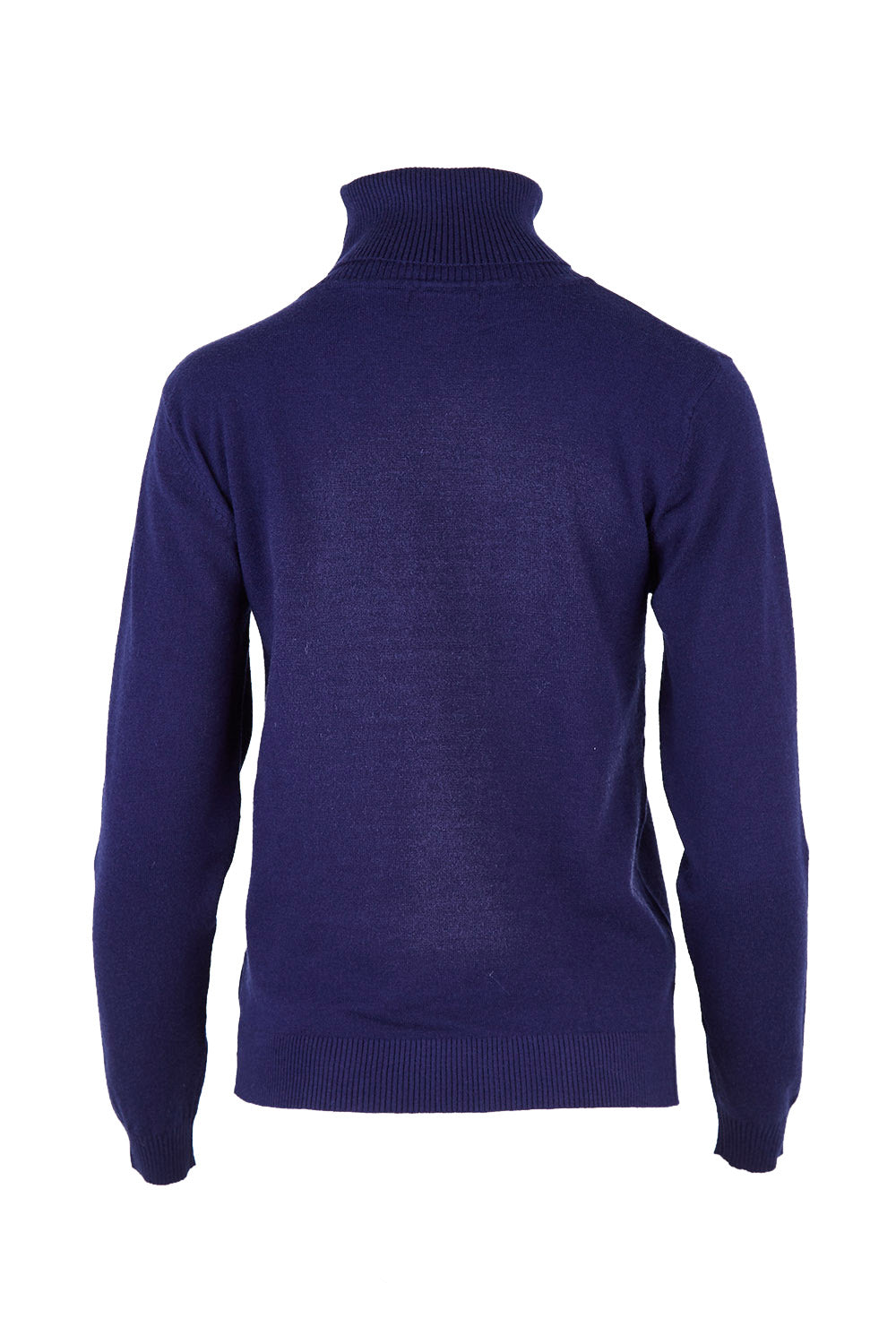Product shot of the Turtle Neck Jumper in colour Navy (Blue), from the back
