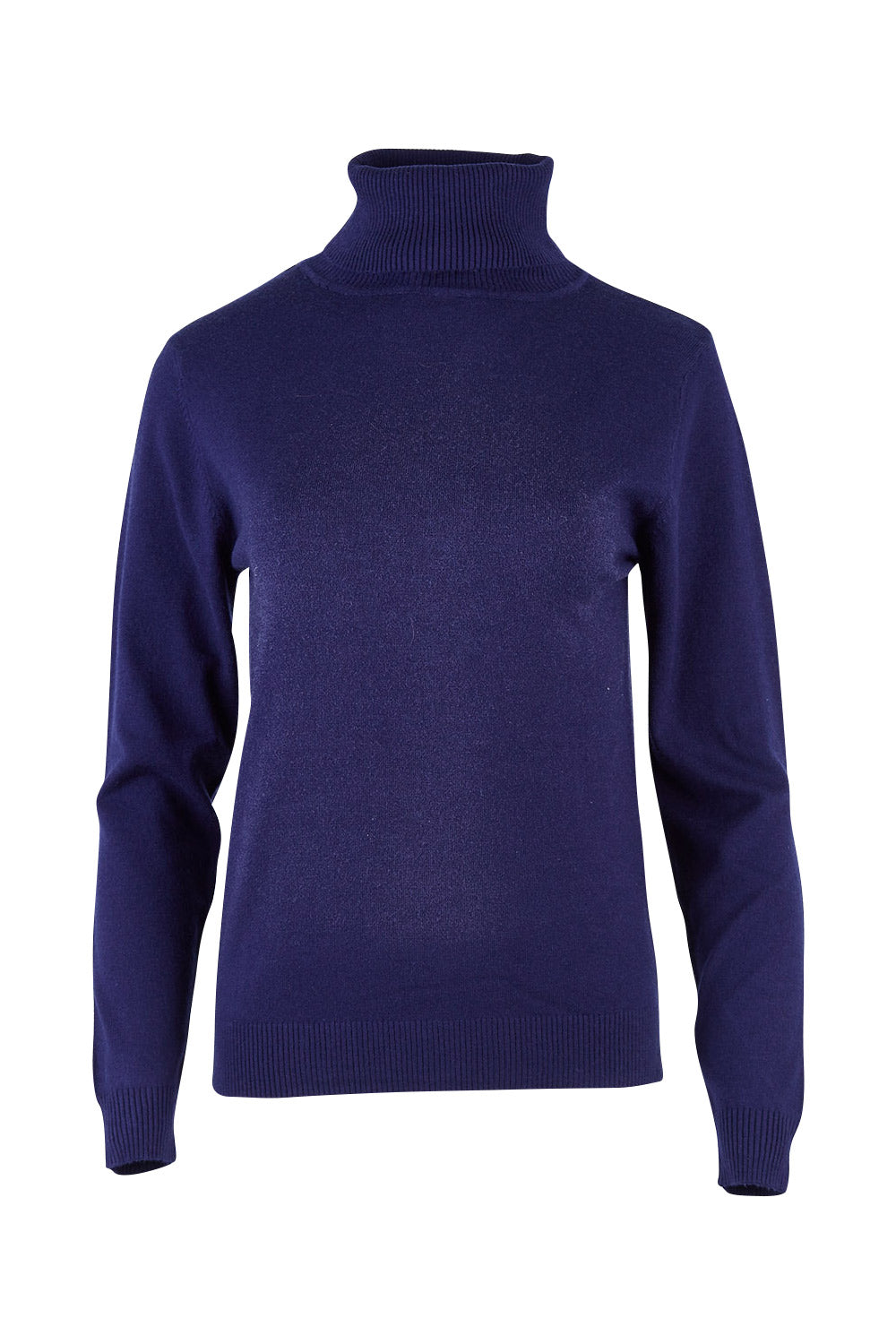 Product shot of the Turtle Neck Jumper in colour Navy (Blue), from the front