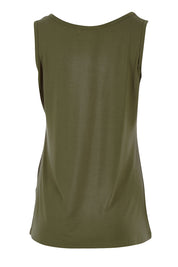 Product shot of the Drape Bamboo Cami in colour Olive (Green), from the back