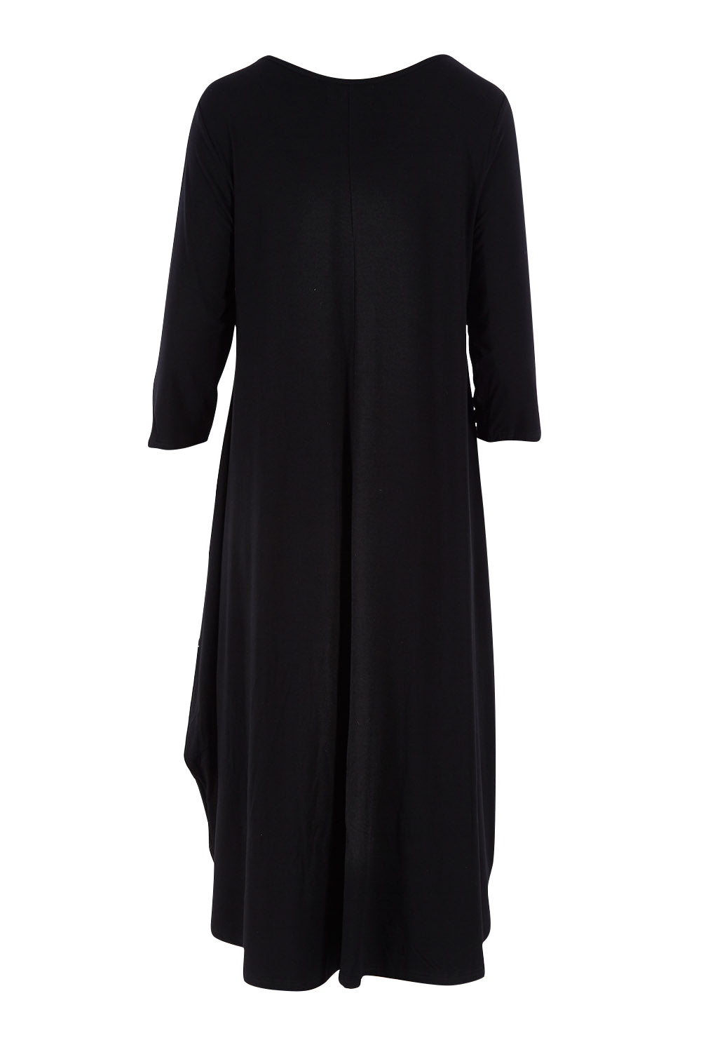 Product shot of the 3/4 Sleeve Bamboo Maxi Dress in colour Black (Black), from the back