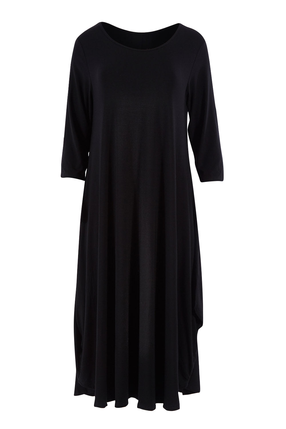 Product shot of the 3/4 Sleeve Bamboo Maxi Dress in colour Black (Black), from the front