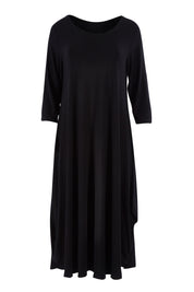 Product shot of the 3/4 Sleeve Bamboo Maxi Dress in colour Black (Black), from the front