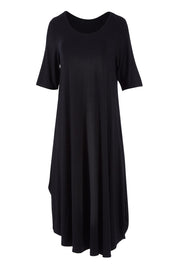 Product shot of the Half Sleeve Bamboo Maxi Dress in colour Black (Black), from the front