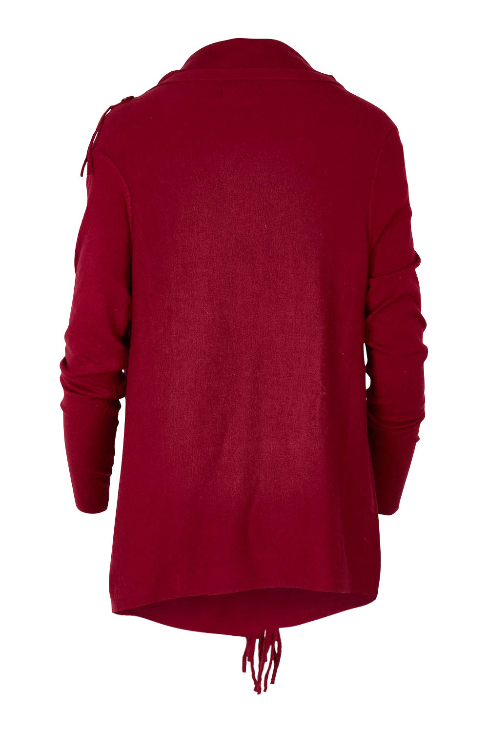 Product shot of the Long Sleeve Knit Poncho in colour Burgundy (Red), from the back