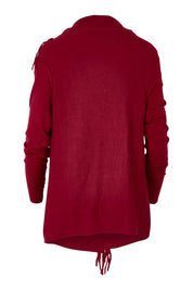 Product shot of the Long Sleeve Knit Poncho in colour Burgundy (Red), from the back