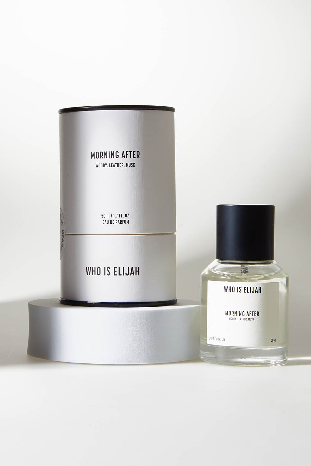 A model wearing size OneSize of the Morning After Eau De Parfum 50ML in colour Morningaft (White), from the front, showing the whole outfit