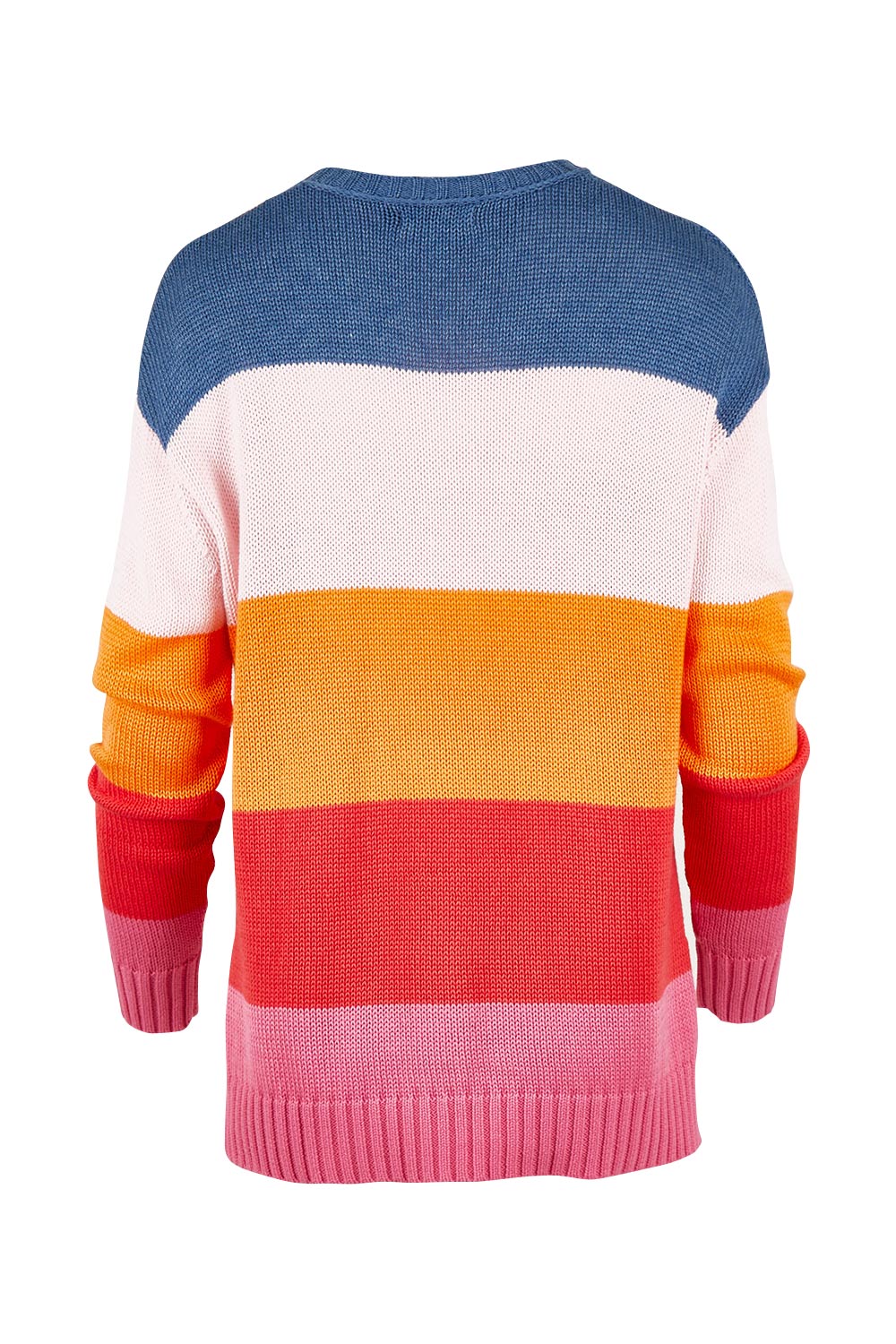 Product shot of the Mega Stripe Pullover in colour Bubblegum (Pink), from the back