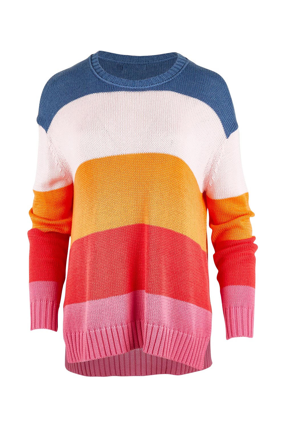 Product shot of the Mega Stripe Pullover in colour Bubblegum (Pink), from the front