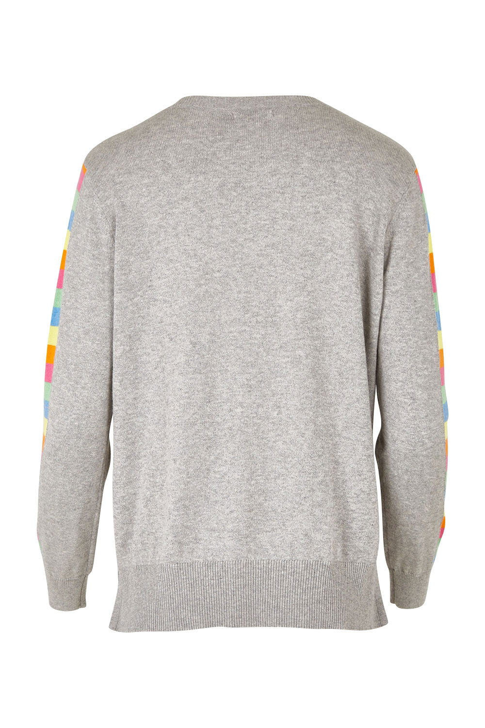 Product shot of the Ladder Sleeve Jumper in colour Heathercom (Grey), from the back