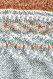 Product shot of the Fairisle Cotton Merino Jumper in colour Goose, detail