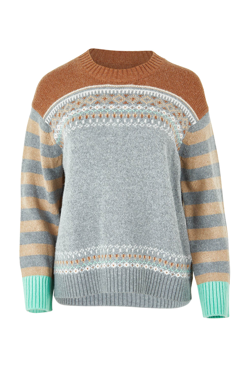 Product shot of the Fairisle Cotton Merino Jumper in colour Goose, from the front
