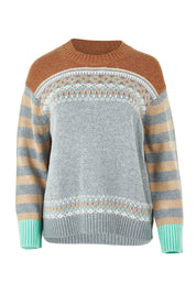 Product shot of the Fairisle Cotton Merino Jumper in colour Goose, from the front