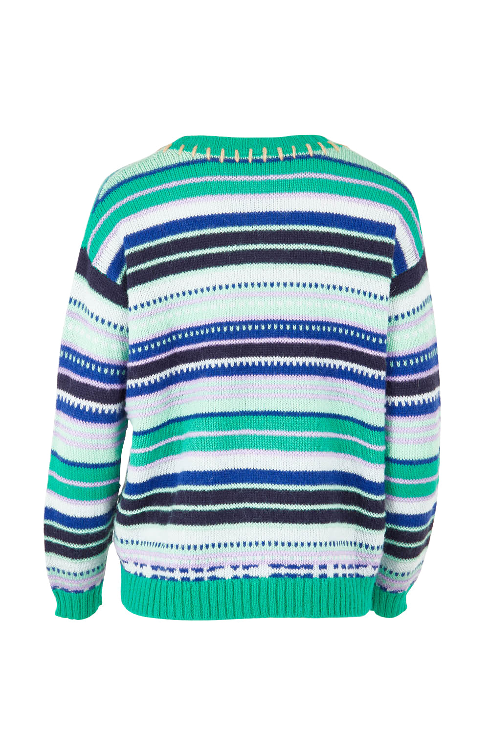 Product shot of the Stripe Merino Jumper in colour Green (Green), from the back