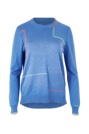 Product shot of the Hancraft Cotton Cashmere Crew in colour Chambray (Blue), from the front