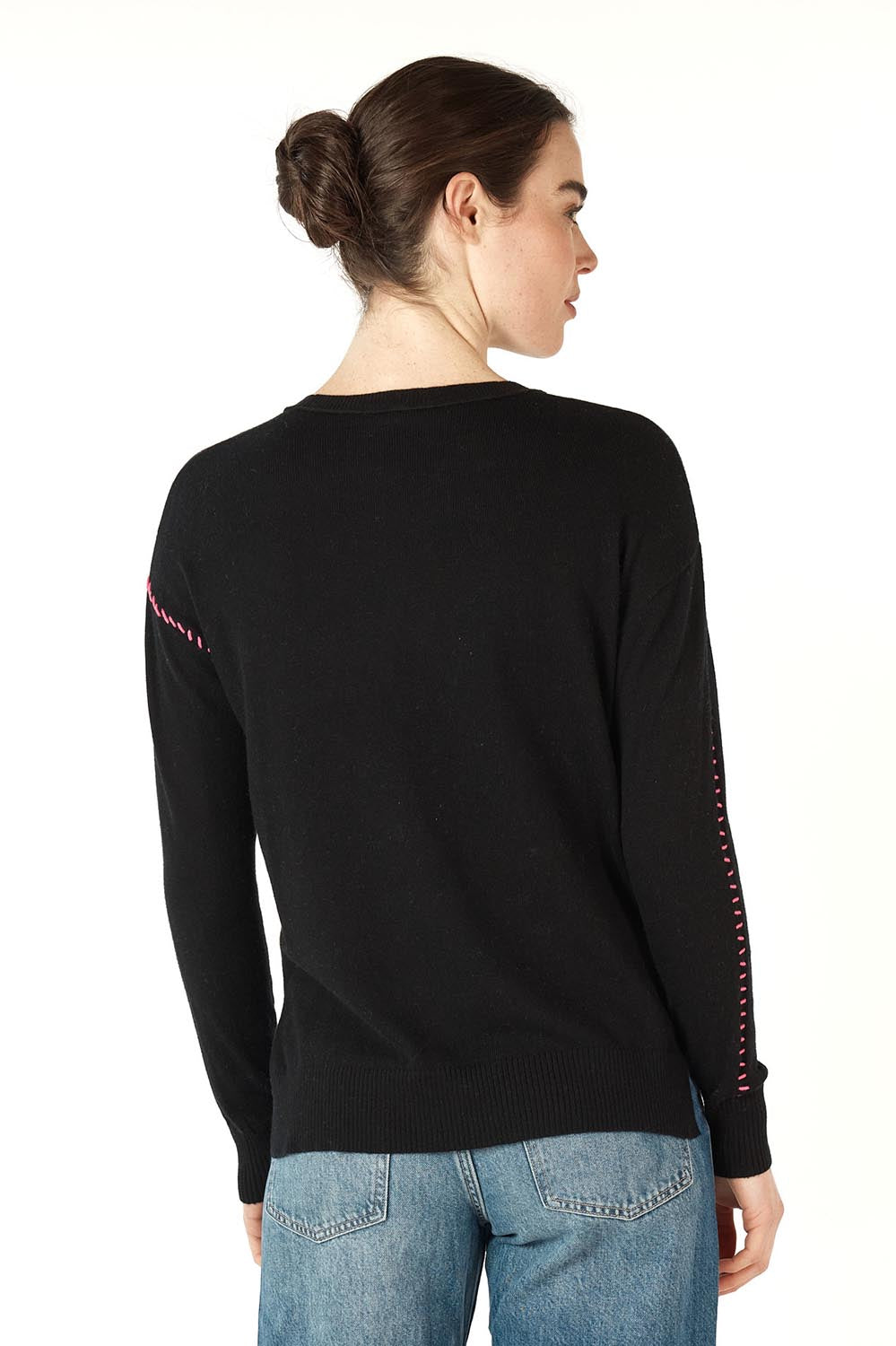 A model wearing the Super Star Cotton Cashmere Jumper in colour Black (Black), from the back