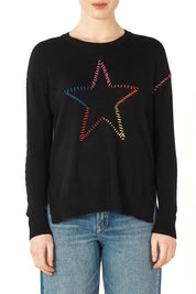 A model wearing the Super Star Cotton Cashmere Jumper in colour Black (Black), from the front, cropped image