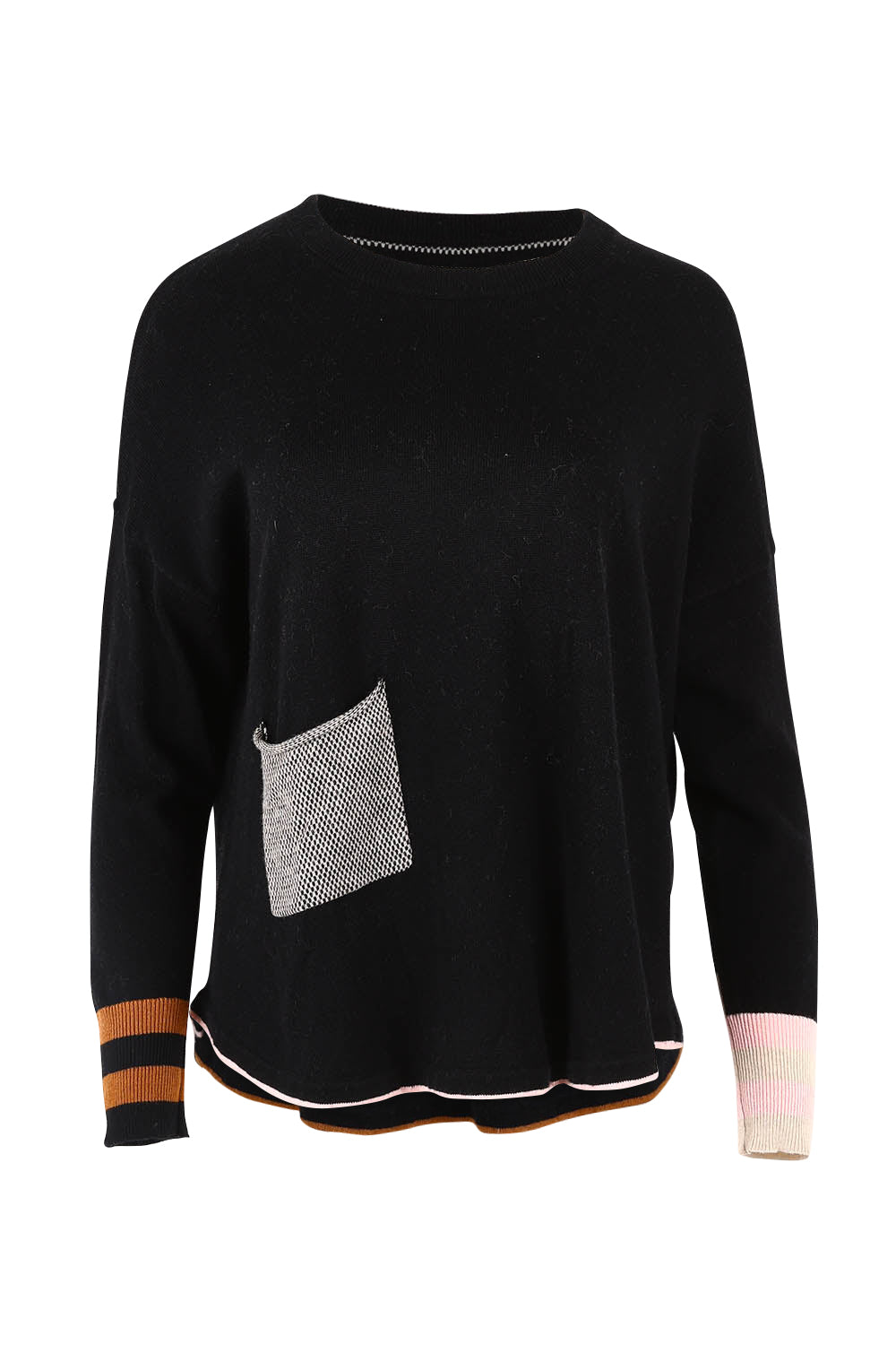Product shot of the Birdseye Cotton Cashmere Jumper in colour Black (Black), from the front
