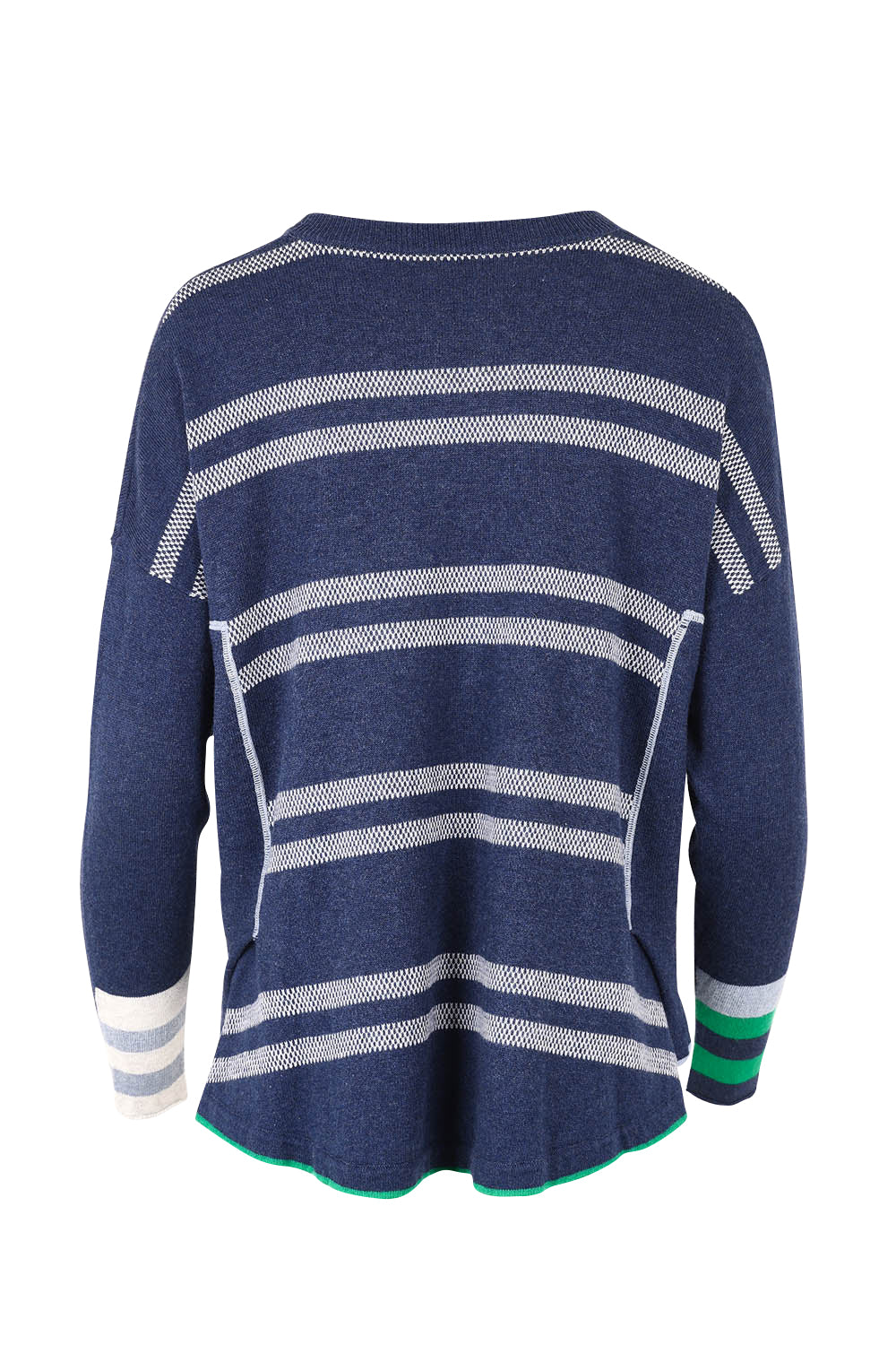 Product shot of the Birdseye Cotton Cashmere Jumper in colour Denim (Blue), from the back