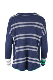Product shot of the Birdseye Cotton Cashmere Jumper in colour Denim (Blue), from the back
