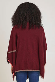 Model Ziara wearing the Cotton Cashmere Poncho in colour Shiraz, from the back