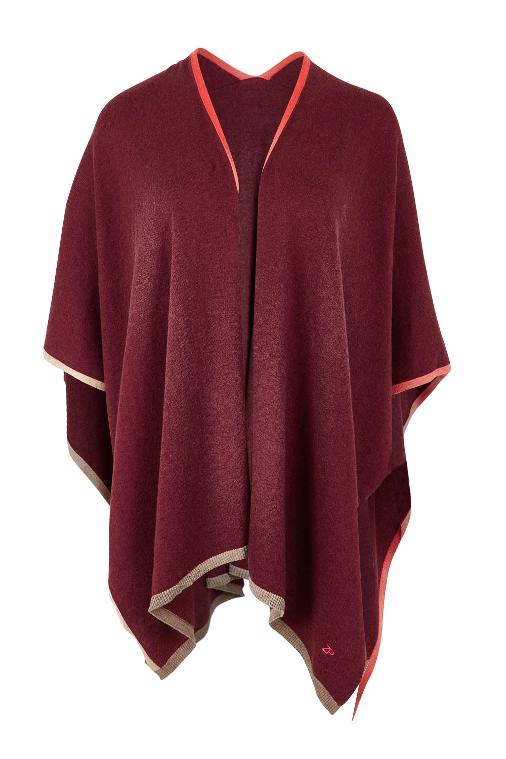 Product shot of the Cotton Cashmere Poncho in colour Shiraz, from the front