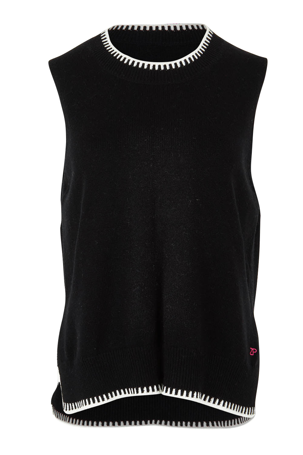 Product shot of the Essential Two Tone Cotton Cashmere Vest in colour Black (Black), from the front