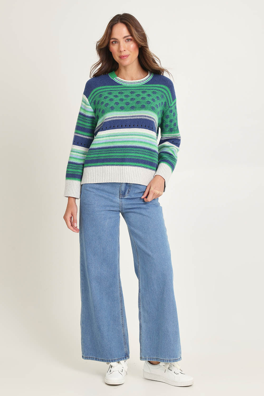 Stripe Pop Wool Blend Jumper – Parsley