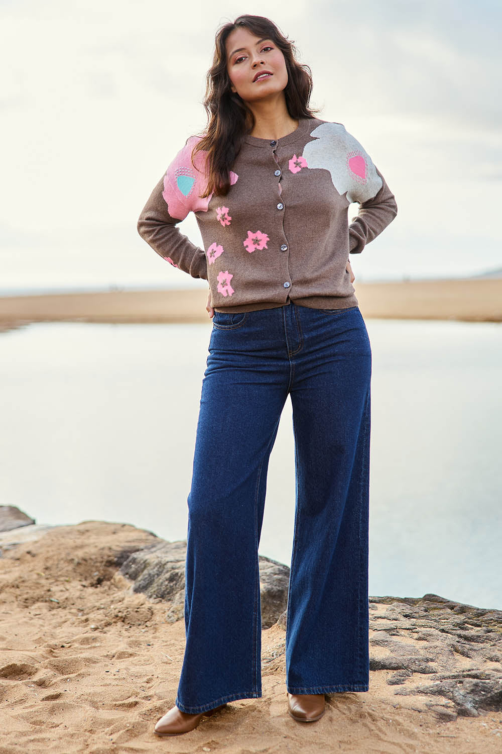 Petal Play Cotton Cashmere Cardi – Bark