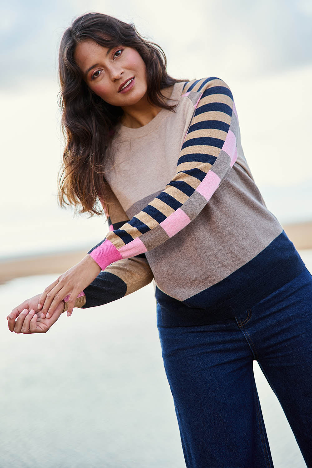 Colour Block Cotton Cashmere Jumper – Oat