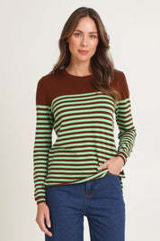 Detail Stripe Cotton Cashmere Crew Knit – Chestnut