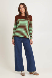 Detail Stripe Cotton Cashmere Crew Knit – Chestnut