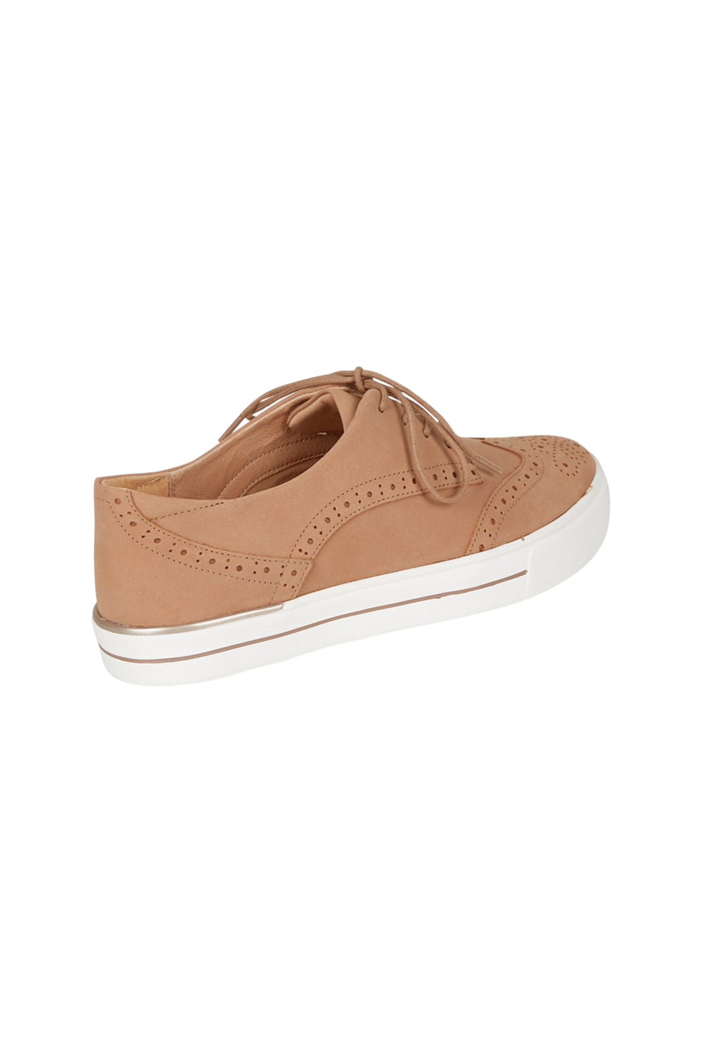Product shot of the Alivia Leather Sneaker in colour Lattenubuc, from the back