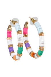 Product shot of the Mimi Beaded Hoop Earring in colour Whitemulti (White), from the front