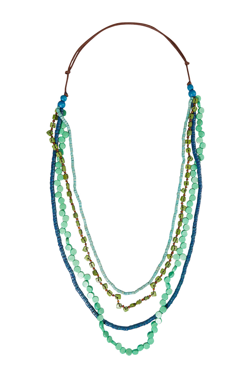 Product shot of the Beaded Multi Layer Wooden Necklace in colour Green (Green), from the front
