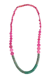 Product shot of the Laroda Wooden Necklace in colour Greenpink, from the front