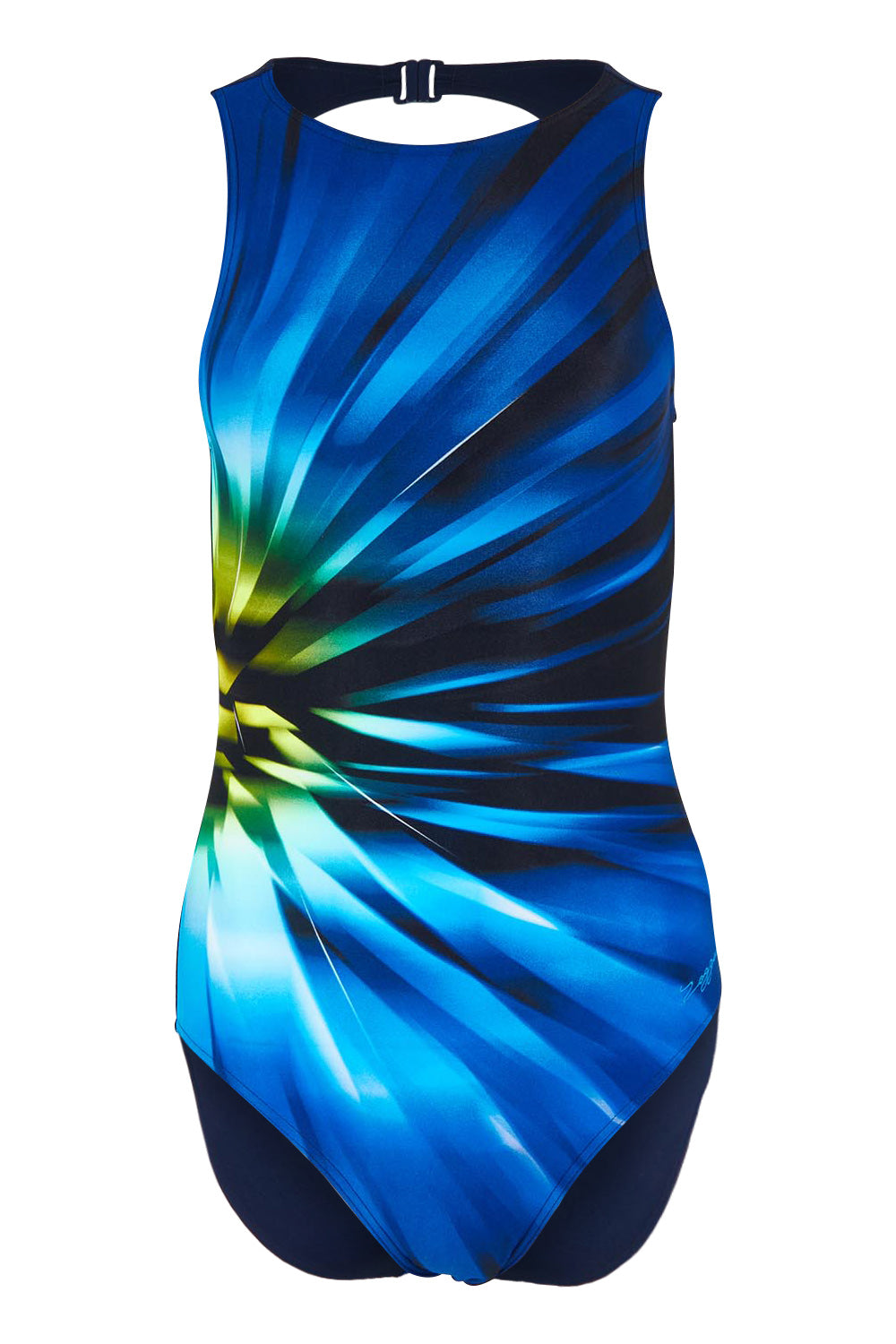 Product shot of the Hi Front One Piece in colour Octane (Blue), from the front