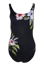 Product shot of the Freesia Adjustable Scoopback One Piece in colour Freesia (Black), from the front