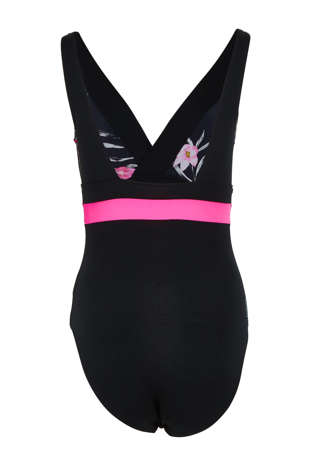 Product shot of the Square Back One Piece in colour Safari (Black), from the back