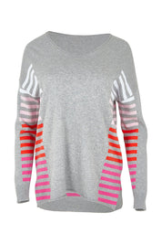 Product shot of the Side Stripe Cotton Cashmere Jumper in colour Ltmarle (Grey), from the front