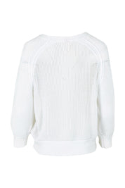 Product shot of the Hearts On My Sleeve Cotton Knit in colour White (White), from the back