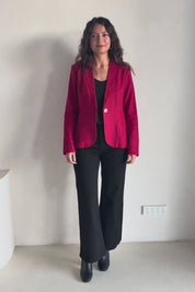 Preloved Cotton Linen Blazer – Red