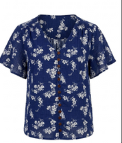 Cute As A Button Printed Blouse - Blueposie