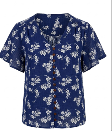 Cute As A Button Printed Blouse - Blueposie