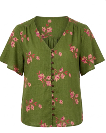 Cute As A Button Printed Blouse - Greenpink