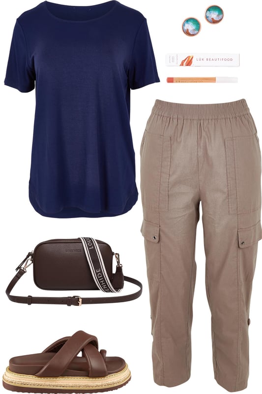 Outfit - Coffee And Navy Casual Look
