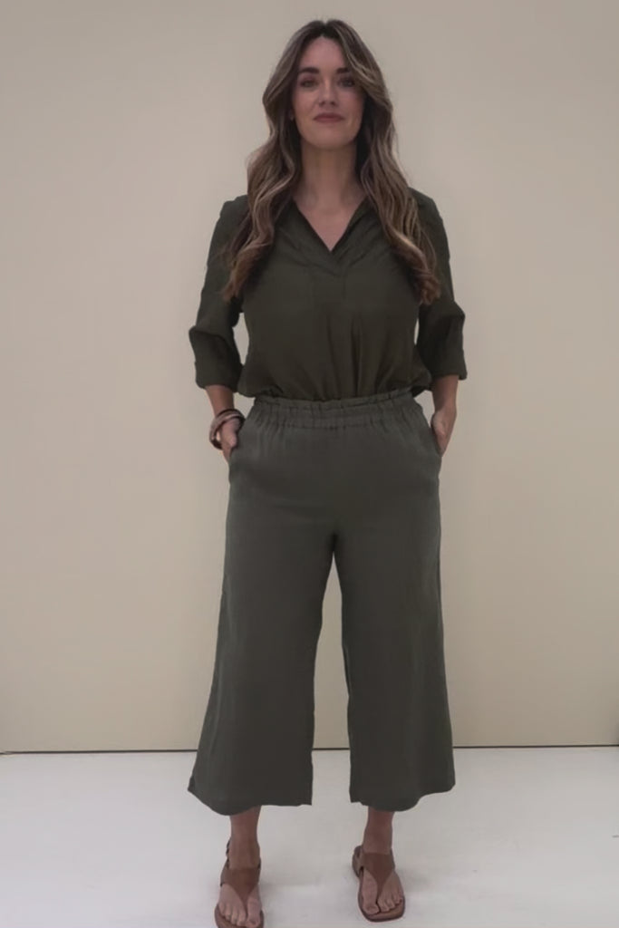 Belle Easy Wear Linen Pant – Olive