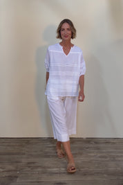 Essentials Pleated Cotton Top - White